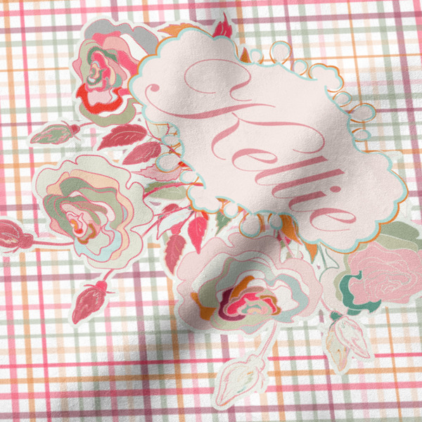 Modern Plaid & Floral Hooded Baby Towel- Detail Close Up