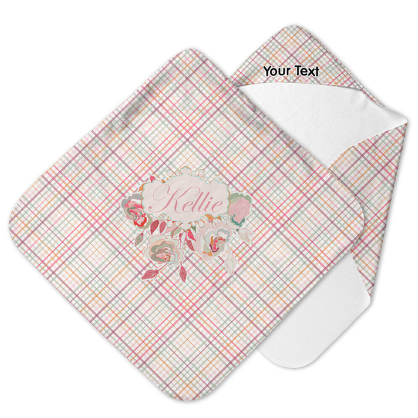 Custom Modern Plaid & Floral Hooded Baby Towel (Personalized)