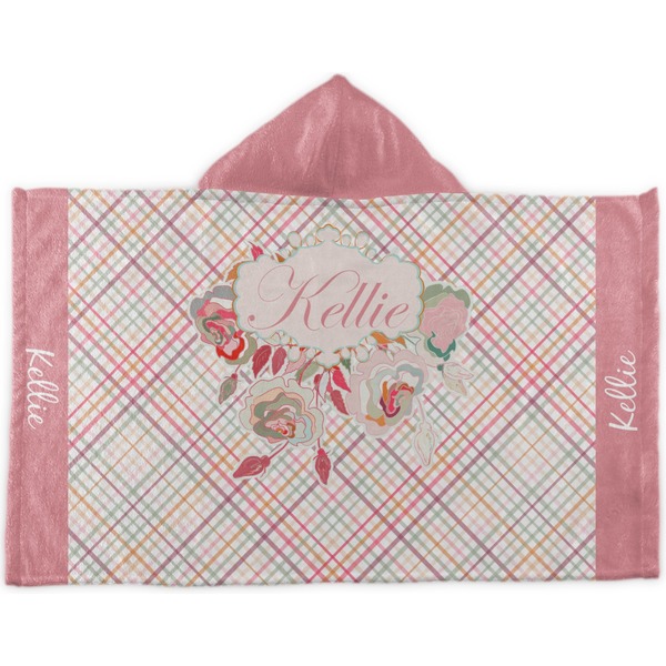 Custom Modern Plaid & Floral Kids Hooded Towel (Personalized)