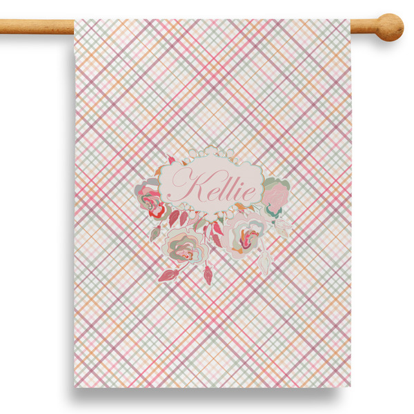 Custom Modern Plaid & Floral 28" House Flag (Personalized)