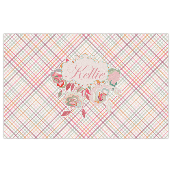 Modern Plaid & Floral Indoor / Outdoor Rug - 5'x8' - Front Flat