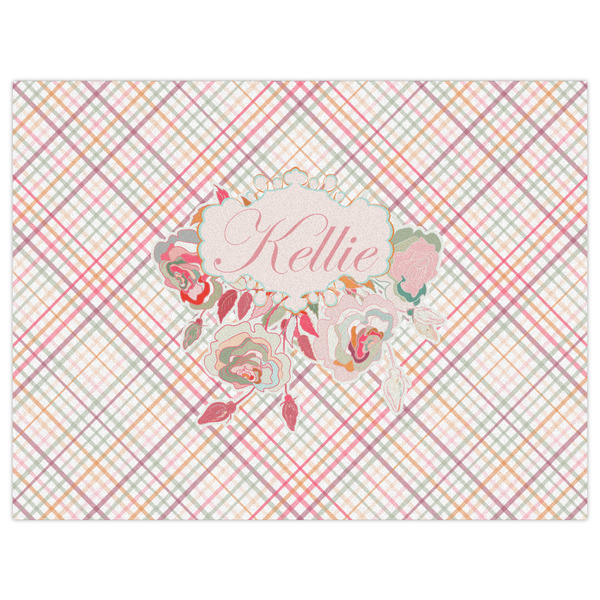 Modern Plaid & Floral Indoor / Outdoor Rug - 6'x8' - Front Flat