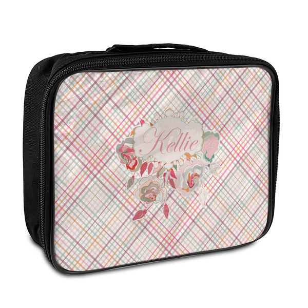 Custom Modern Plaid & Floral Insulated Lunch Bag (Personalized)