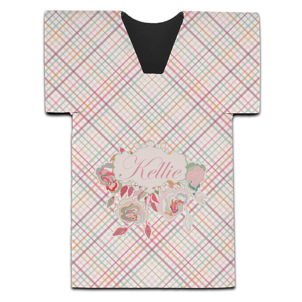 Custom Modern Plaid & Floral Jersey Bottle Cooler (Personalized)