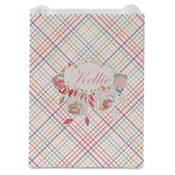 Modern Plaid & Floral Jewelry Gift Bag - Gloss - Front