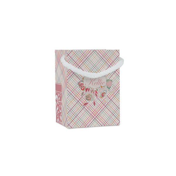 Custom Modern Plaid & Floral Jewelry Gift Bags - Gloss (Personalized)