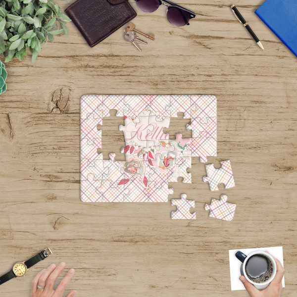 Modern Plaid & Floral Jigsaw Puzzle 30 Piece - In Context