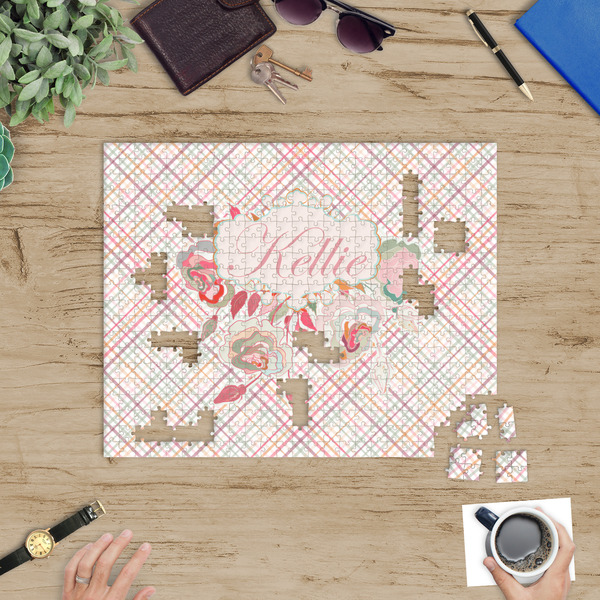 Modern Plaid & Floral Jigsaw Puzzle 500 Piece - In Context