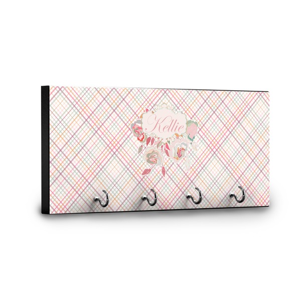 Modern Plaid & Floral Key Hanger - Front View with Hooks