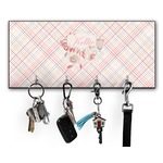 Modern Plaid & Floral Key Hanger w/ 4 Hooks w/ Name or Text