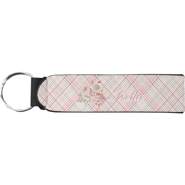 Custom Modern Plaid & Floral Neoprene Keychain Fob (Personalized)