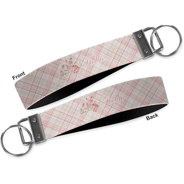 Modern Plaid & Floral Key-chain - Metal and Nylon - Front and Back
