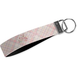 Modern Plaid & Floral Webbing Keychain Fob - Large (Personalized)