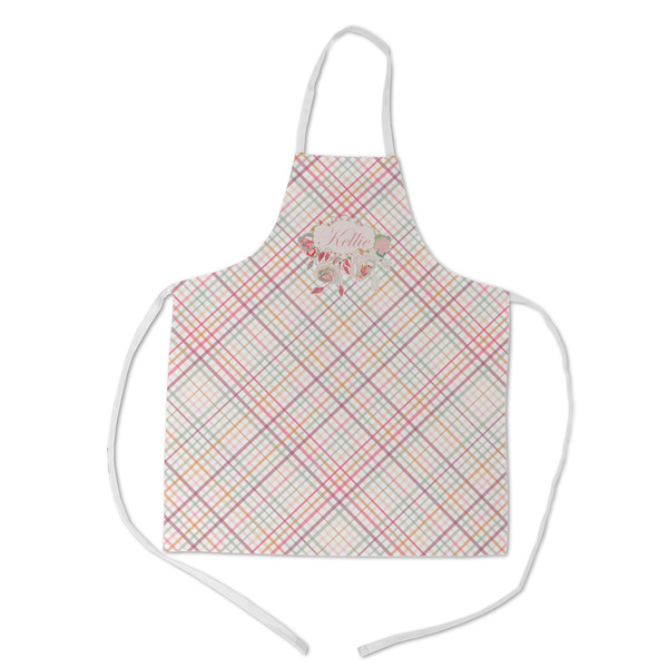 Custom Modern Plaid & Floral Kid's Apron w/ Name or Text