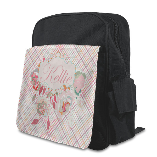 Custom Modern Plaid & Floral Preschool Backpack (Personalized)