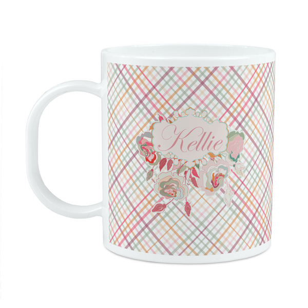 Custom Modern Plaid & Floral Plastic Kids Mug (Personalized)