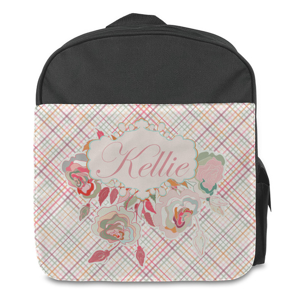 Modern Plaid & Floral Kids Backpack - Front