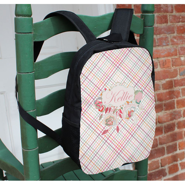 Modern Plaid & Floral Kids Backpack - In Context