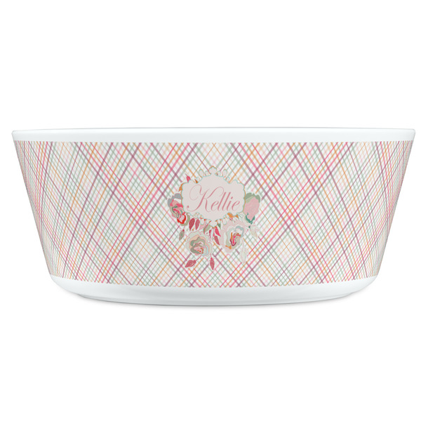 Modern Plaid & Floral Kids Bowls - FRONT