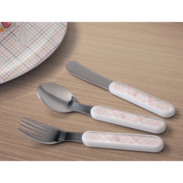 Modern Plaid & Floral Kids Flatware w/ Plate