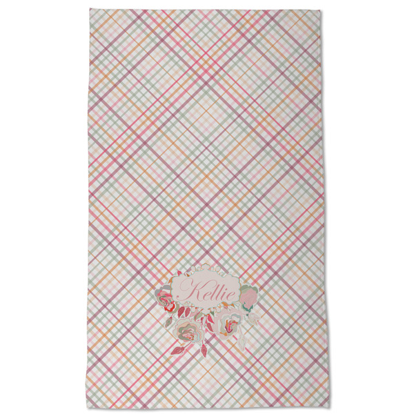 Modern Plaid & Floral Kitchen Towel - Poly Cotton - Full Front