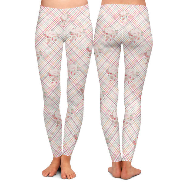 Modern Plaid & Floral Ladies Leggings - Front and Back