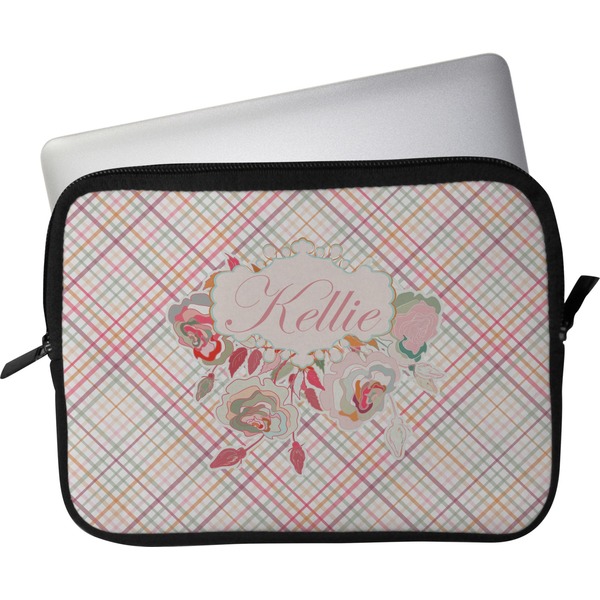 Custom Modern Plaid & Floral Laptop Sleeve / Case - 11" (Personalized)