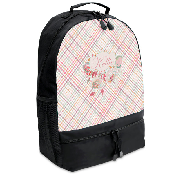 Custom Modern Plaid & Floral Backpacks - Black (Personalized)