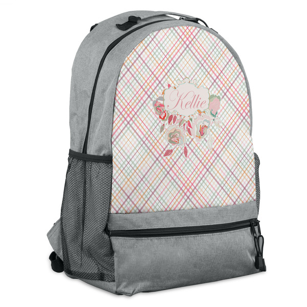 Custom Modern Plaid & Floral Backpack (Personalized)