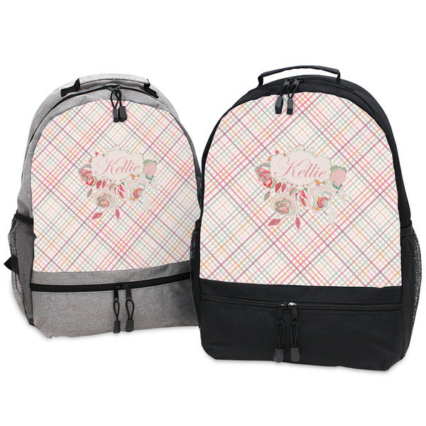 Modern Plaid & Floral Large Backpacks - Both