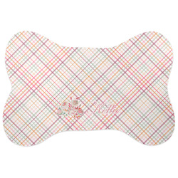 Modern Plaid & Floral Bone Shaped Dog Food Mat (Personalized)