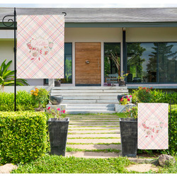 Modern Plaid & Floral Large Garden Flag - Double Sided (Personalized)