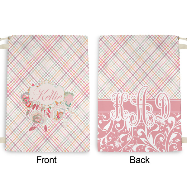 Modern Plaid & Floral Large Laundry Bag - Front & Back View