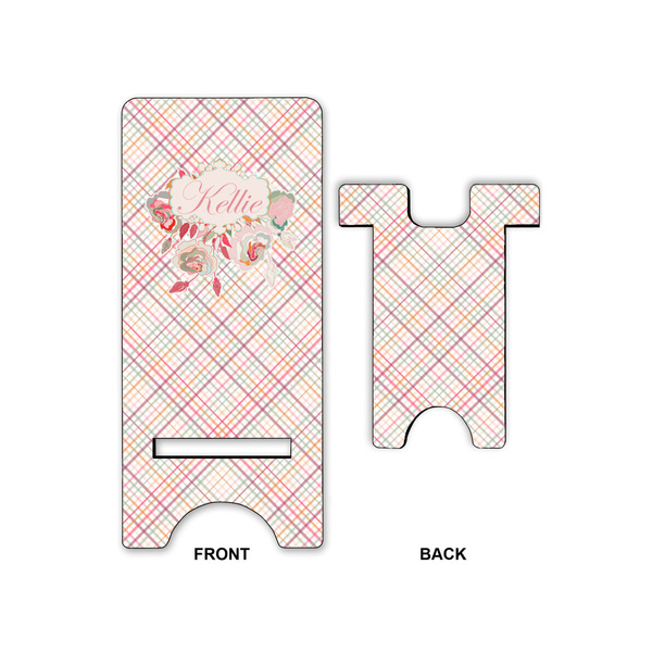Modern Plaid & Floral Large Phone Stand - Front & Back