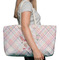 Modern Plaid & Floral Large Rope Tote Bag - In Context View