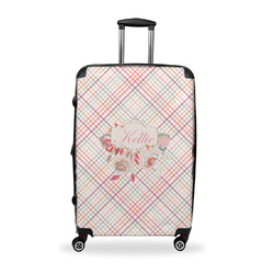 Modern Plaid & Floral Suitcase - 28" Large - Checked w/ Name or Text