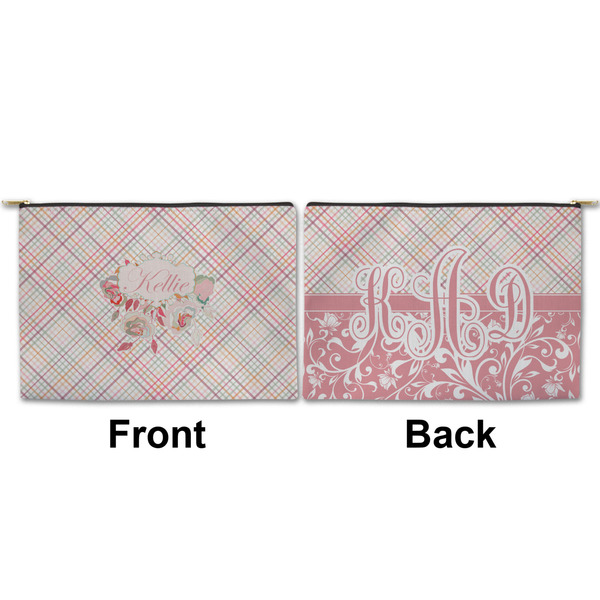 Modern Plaid & Floral Large Zipper Pouch Approval (Front and Back)