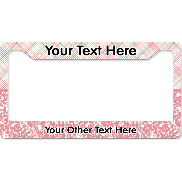 Custom Modern Plaid & Floral License Plate Frame - Style B (Personalized)