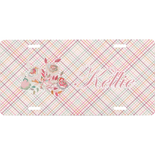 Custom Modern Plaid & Floral Front License Plate (Personalized)