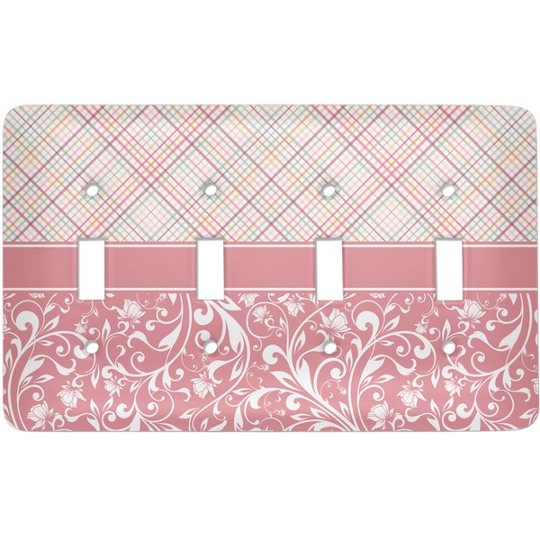 Custom Modern Plaid & Floral Light Switch Cover (4 Toggle Plate)