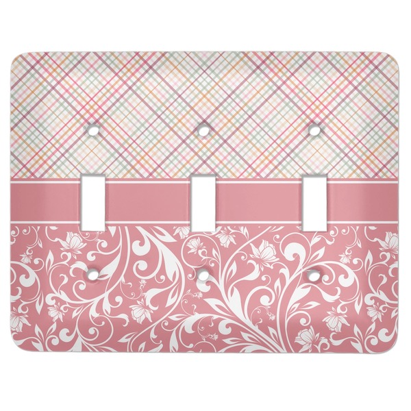 Custom Modern Plaid & Floral Light Switch Cover (3 Toggle Plate)