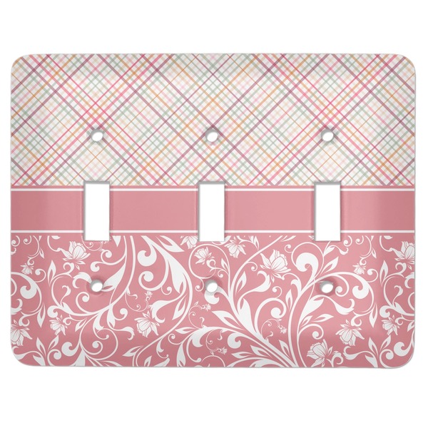 Custom Modern Plaid & Floral Light Switch Cover (3 Toggle Plate)