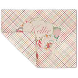 Modern Plaid & Floral Double-Sided Linen Placemat - Single w/ Name or Text