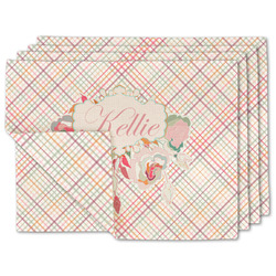 Modern Plaid & Floral Double-Sided Linen Placemat - Set of 4 w/ Name or Text