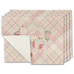 Modern Plaid & Floral Single-Sided Linen Placemat - Set of 4 w/ Name or Text