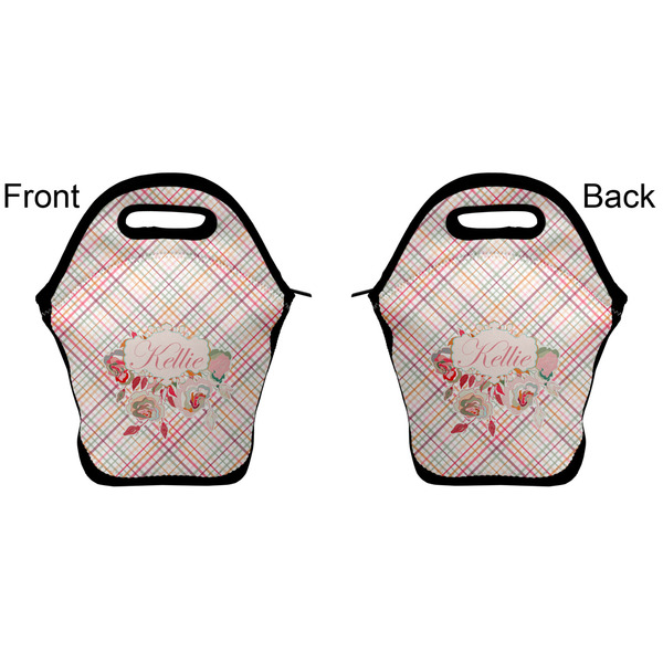 Modern Plaid & Floral Lunch Bag - Front and Back
