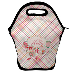 Modern Plaid & Floral Lunch Bag w/ Name or Text