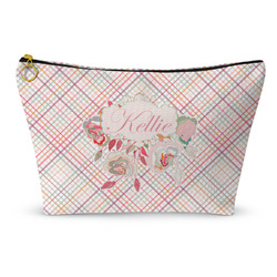 Modern Plaid & Floral Makeup Bag - Small - 8.5"x4.5" (Personalized)