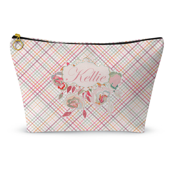 Custom Modern Plaid & Floral Makeup Bag - Small - 8.5"x4.5" (Personalized)