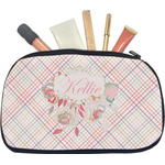 Modern Plaid & Floral Makeup / Cosmetic Bag - Medium (Personalized)